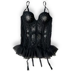 VICTORIA'S SECRET DREAM ANGELS 36B BLACK CRYSTAL JEWELED CORSET